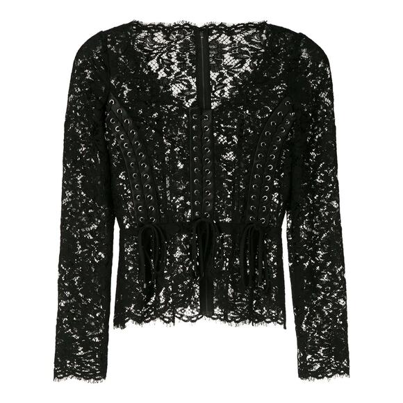 NWT Dolce & Gabbana Black Lace Long Sleeve Top Blouse IT 42 / M - Picture 7 of 12